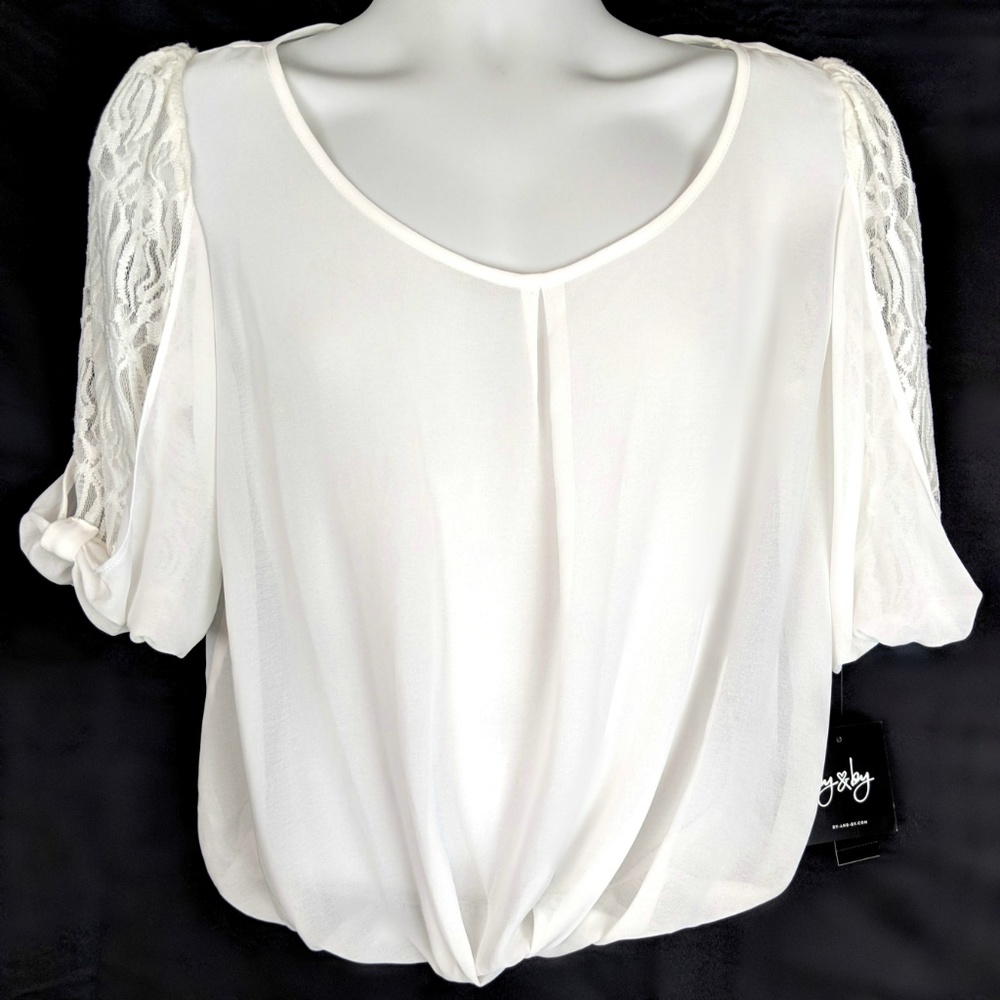 Sexy ~  By & By Off White Sheer Top - Lace Sleves